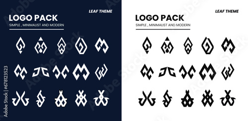 Logo pack with a simple, minimalist and modern style with an abstract leaf theme photo