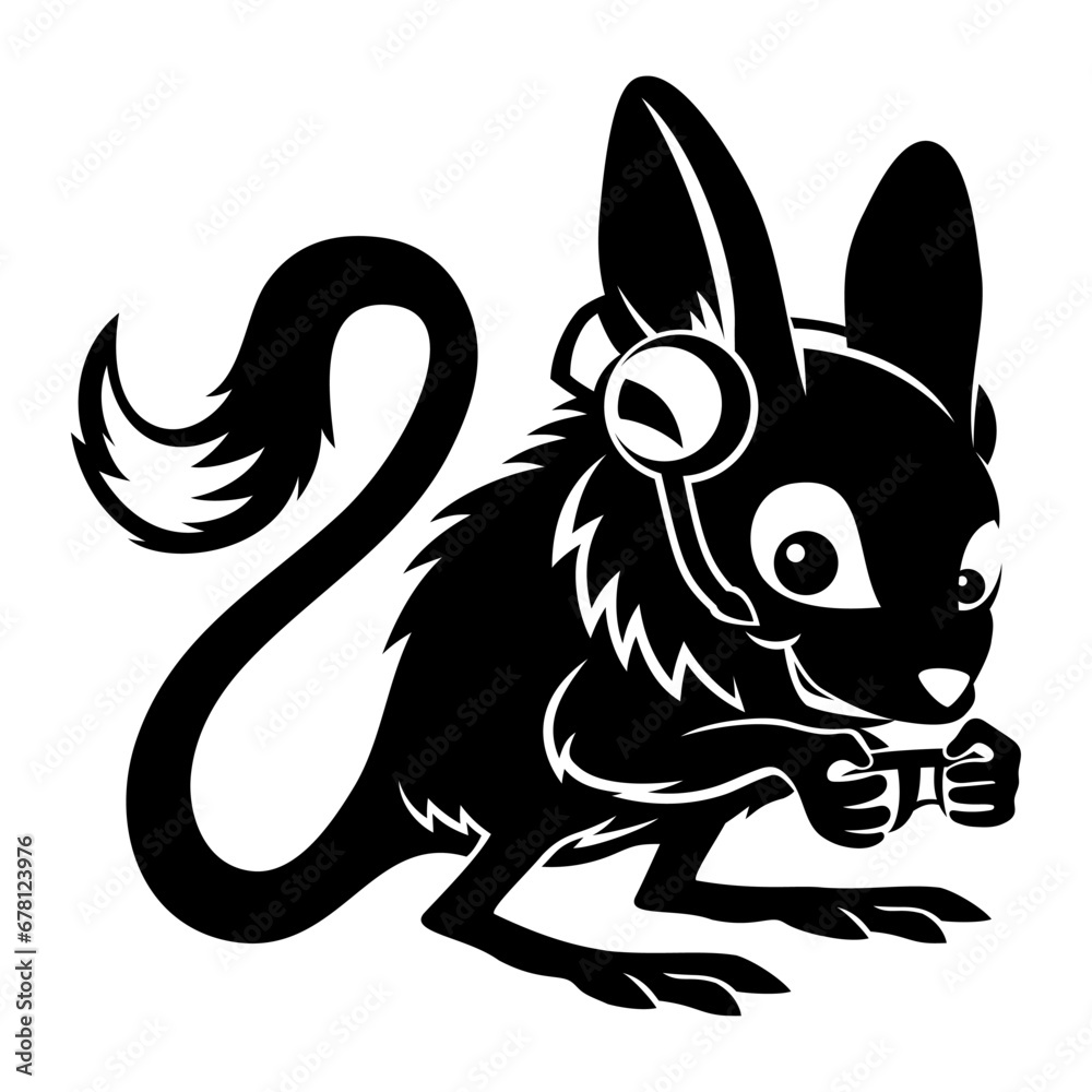 Animal jerboa in headphones and with a gamepad on a white background. Animal jerboa in headphones and with a gamepad on a white background.