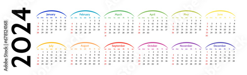 Calendar for 2024 isolated on a white background