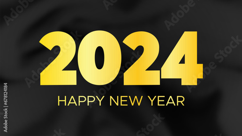 2024 Happy New Year on dark silk background