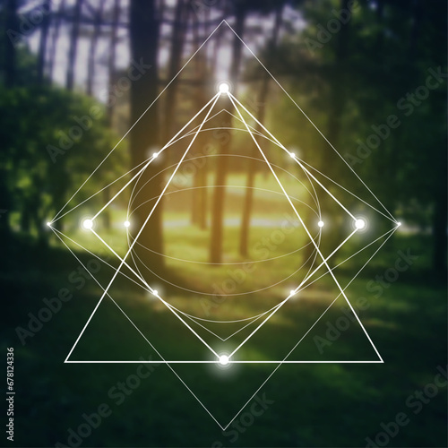 Sacred geometry symbol on colorful background. Geometric alchemy, occult, philosophical sign. For music album cover, poster, sacramental design. Astrology and religion concept.