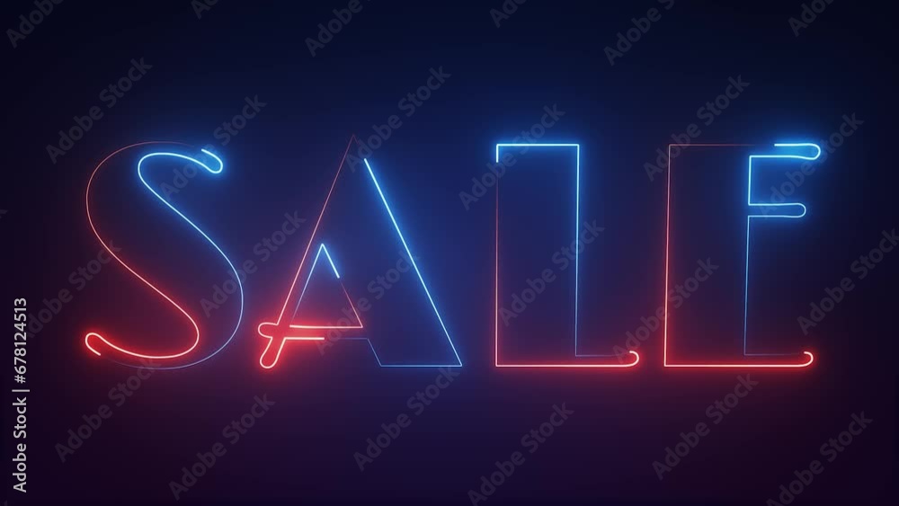 neon light sale text animated on dark background