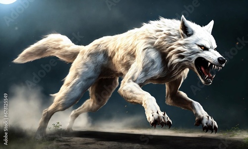 white warewolf in the snow photo
