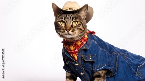 Happy American Bobtail Cat Dressed As A Cowboy. Сoncept Pet Photography, Cowboy Cat, American Bobtail, Dress Up Animals, Cute Costumes photo