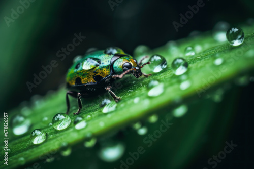 Close up of a bug on a Flower with dew drops