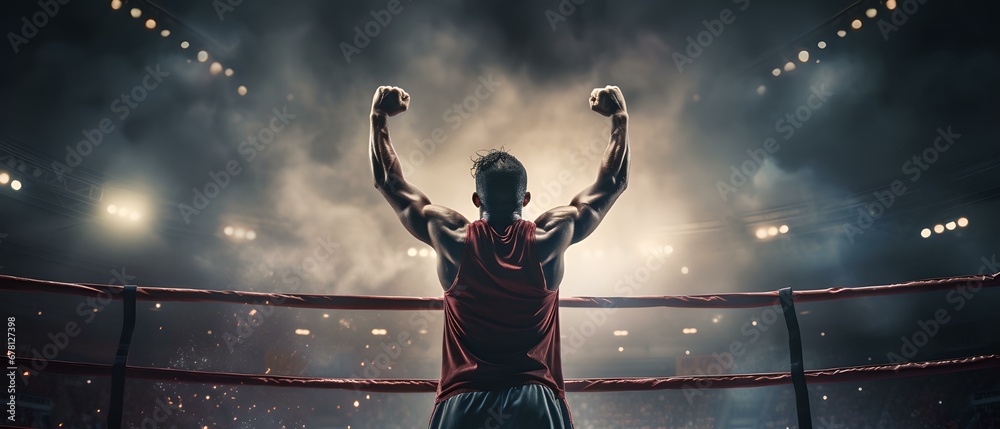 Glory in the Arena: Triumphant Fighter and the Roar of Admiration - obrazy, fototapety, plakaty 