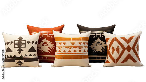 Set of Southwestern Print Pillows Isolated on Transparent or White Background, PNG