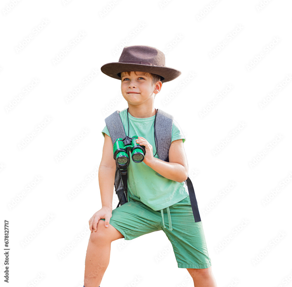 funny little tourist boy with binoculars funny little tourist boy with binoculars