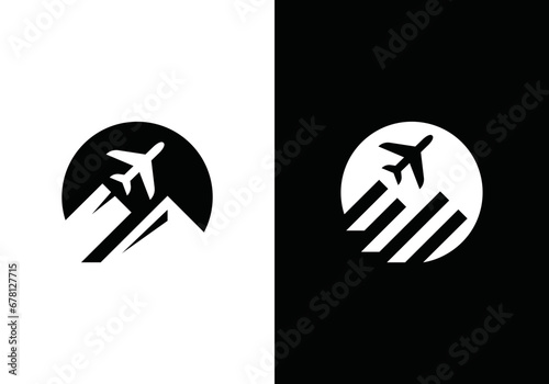 tour and travel logo design. airplane with mountain icon vector illustration.