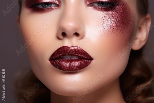 Close up red lips. Glamour makeup