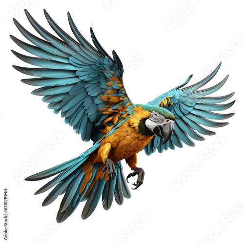 Beautifully yellow and blue parrot macaw bird isolated on a transparent background. © Atchariya63