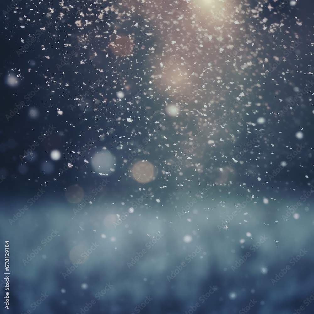 Snowflakes Falling, Bokeh Background, White Snow on Blue Background, Christmas Theme, Christmas Background, Copy Space, Christmas Ornaments Snowflakes Falling, Bokeh Background, White Snow on Blue Background, Christmas Theme, Christmas Background, Copy Space, Christmas Ornaments
