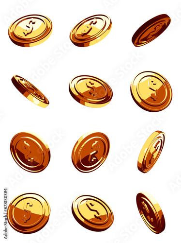 Glossy Gold Coins set PNG. Transparent background