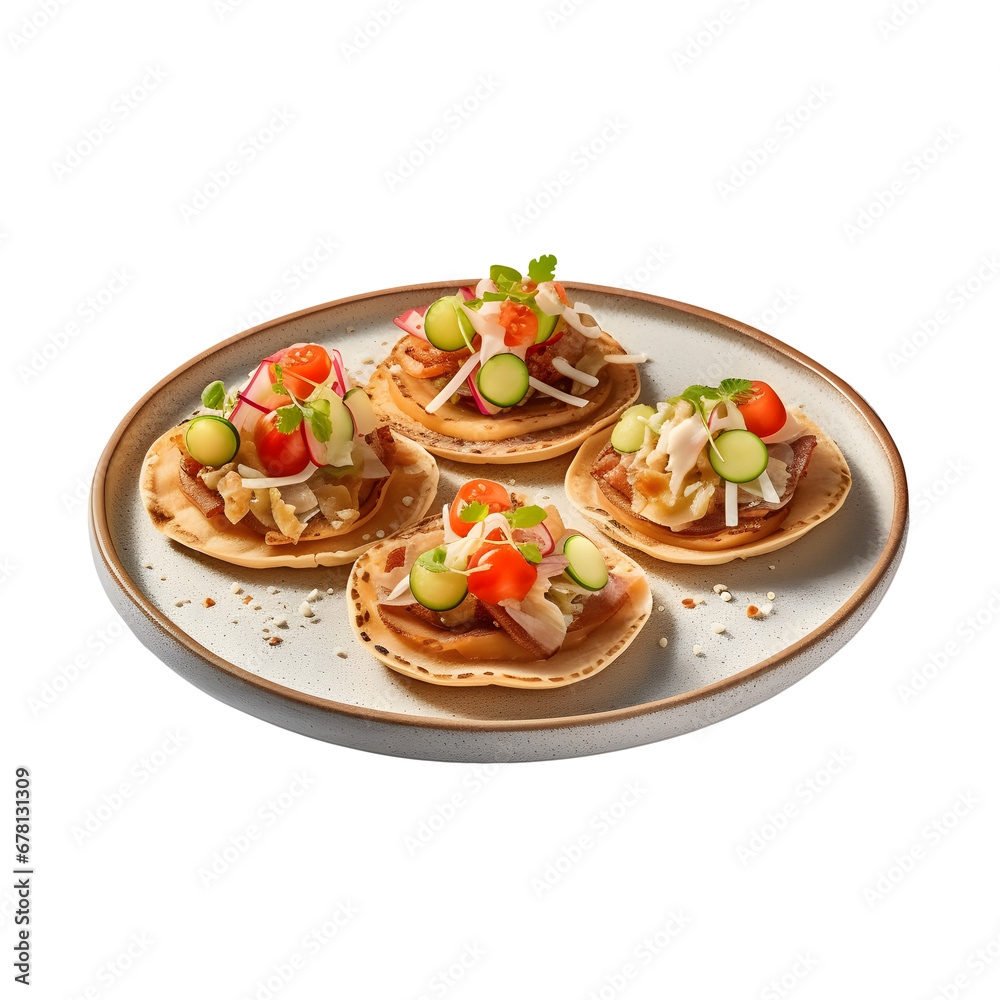 tostada served with delicious filling on a plate, transparent background tostada served with delicious filling on a plate, transparent background