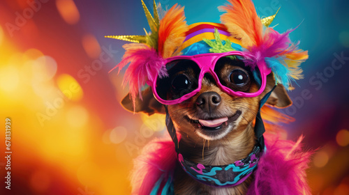 Vibrant pet outfits and laughter blending seamlessly in this image
