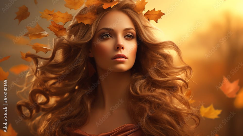 beautiful woman with red hair autumn fantasy art photo