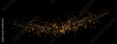 The dust sparks and golden stars shine with special light. Vector sparkles on a transparent background. Christmas light effect. Sparkling magical dust particles. 