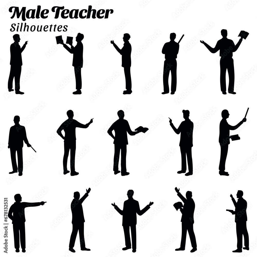 Set of illustrations of male teacher silhouettes