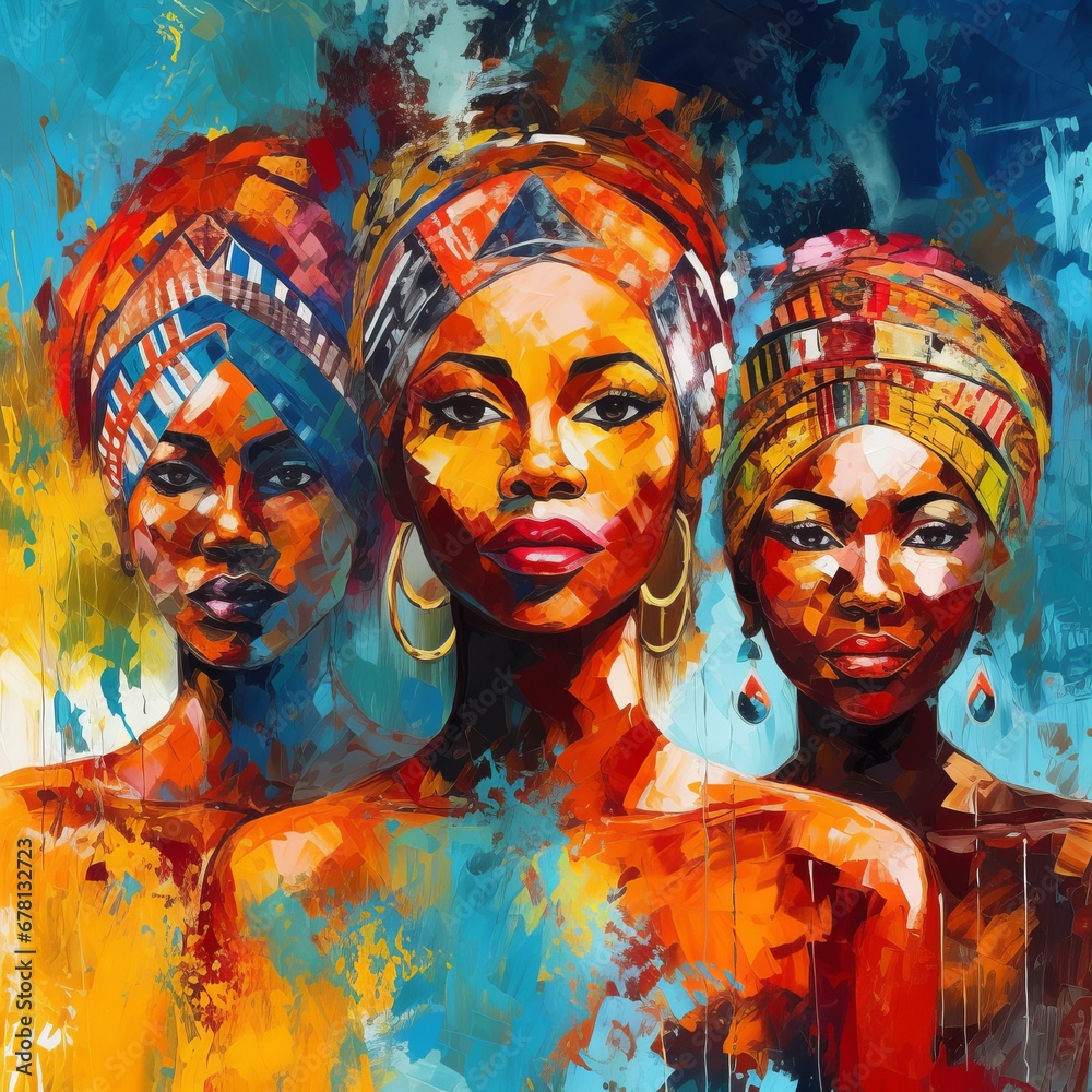 colorful portrait of afro woman with traditional headdress , generated by AI