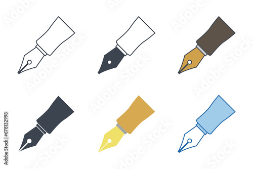 Ink Pen icon collection with different styles. Fountain pen nib icon symbol vector illustration isolated on white background photo