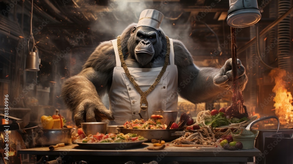 Cool King Kong Chef: A Playful and Unique Concept Illustrating a Chef ...