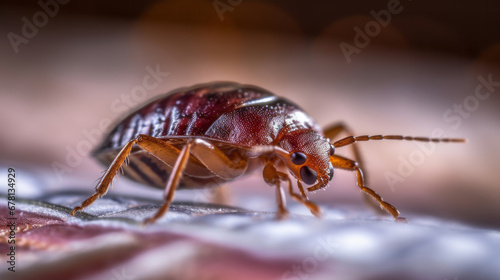 Bedbug Close up of Cimex hemipterus - bed bug on bed , generated by AI