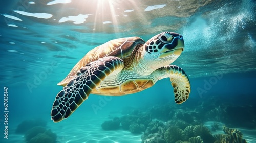 Sea Turtle Swimming in the Ocean  A New Quality  Universal  Colorful Technology Stock Image Illustration Design  Showcasing the Graceful Beauty of Marine Life.