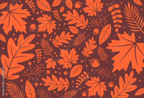 Fall leaves background for Happy Thanksgiving banner, card, invitation, social media post, web, business, ads with autumn leaves background, pattern, border, orange, fall leaf, vector illustration