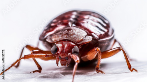 Bedbug Close up of Cimex hemipterus - bed bug on bed background , generated by AI photo