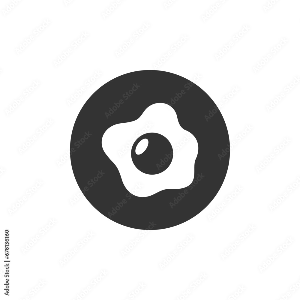 Fried egg graphic icon. Egg sign in the circle isolated on white background. Breakfast symbol. Vector illustration Fried egg graphic icon. Egg sign in the circle isolated on white background. Breakfast symbol. Vector illustration