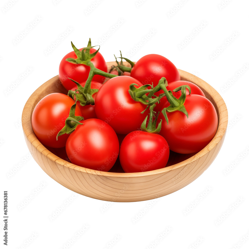 cherry tomatoes in a wooden bowl isolated on transparent background cherry tomatoes in a wooden bowl isolated on transparent background