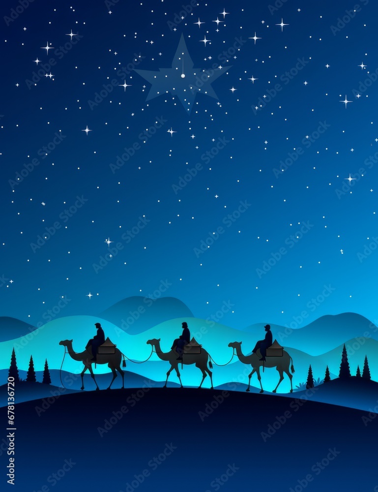 The Three Magi King of Orient, The Three Wise Men Illustration, Melchior, Caspar and Balthasar, Epiphany Celebration, christmas card wallpaper banner The Three Magi King of Orient, The Three Wise Men Illustration, Melchior, Caspar and Balthasar, Epiphany Celebration, christmas card wallpaper banner