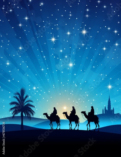 The Three Magi King of Orient  The Three Wise Men Illustration  Melchior  Caspar and Balthasar  Epiphany Celebration  christmas card wallpaper banner