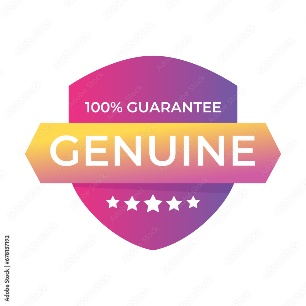 Genuine label, Protection, protected shield concept with banner. Safety badge icon. Security label. Vector illustration Genuine label, Protection, protected shield concept with banner. Safety badge icon. Security label. Vector illustration