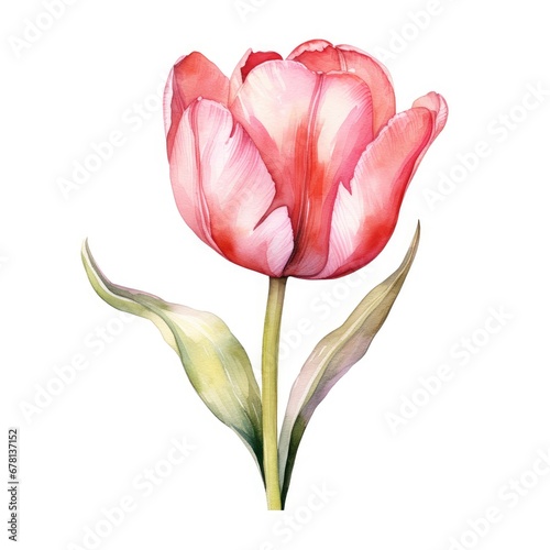 Watercolor Illustration of a Pink Tulip Flower
