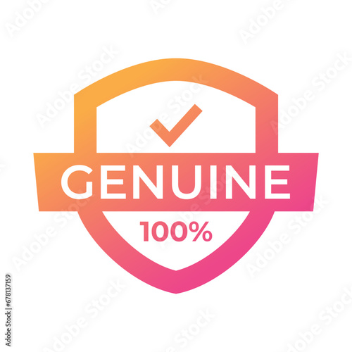 Genuine label, Protection, protected shield concept with banner. Safety badge icon. Security label. Vector illustration