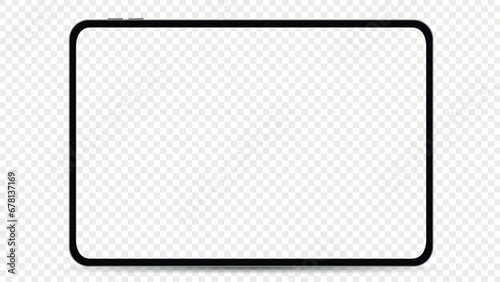 New design of tablet in trendy thin frame style isolated. Empty screen concept. Vector illustration
