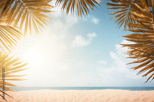 summer tropical background, view of palm trees, sea and sky