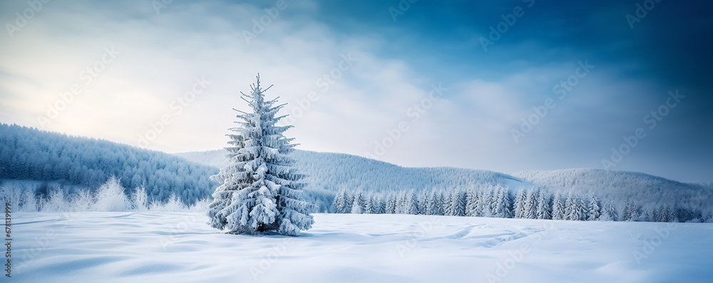 Winter background with winter snowy forest. New Year header for a website with Copy space. Winter background with winter snowy forest. New Year header for a website with Copy space.