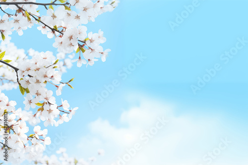 Spring branches of cherry blossoms against the sky