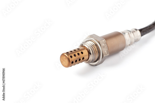 Oxygen sensor for gasoline and diesel engines isolated on white background. lambda probe is reliable component to optimize your car's performance photo