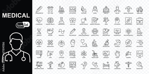 Medicine and Health symbols thin line web icon set. Editable stroke icon collection 