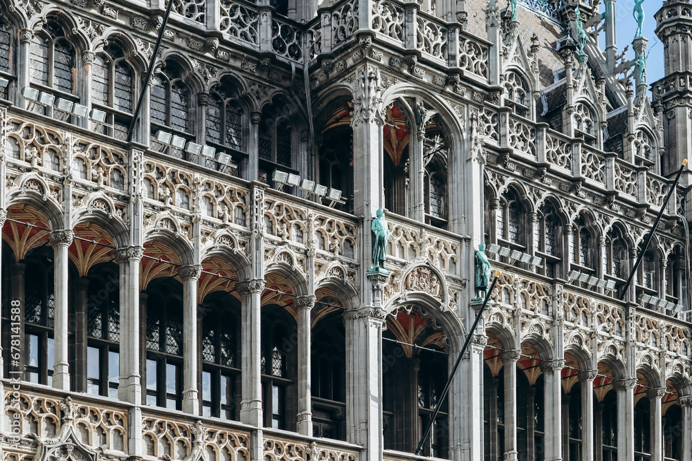 Close up of facades on the Grand Place (or Grote Markt) in Brussels, Belgium.