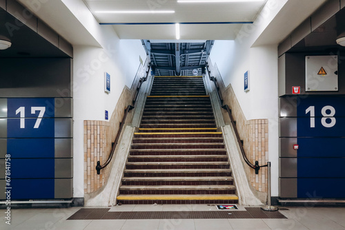Stairs leading to the station platform in Brussels (Brussels-Midi railway station) photo