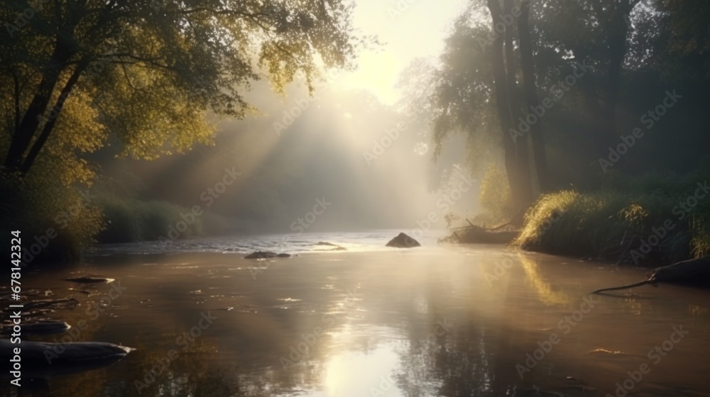 Fairy dawn river with morning light soft lighting Ai generated art Fairy dawn river with morning light soft lighting Ai generated art