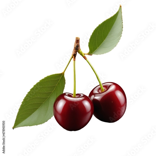 Cherry Delight  High-Res Art of a Cherry with Leaf on transparent background png