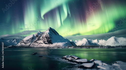 Northern Lights on the night sky. Aurora Borealis. Wintertime starry sky © Ruslan Gilmanshin