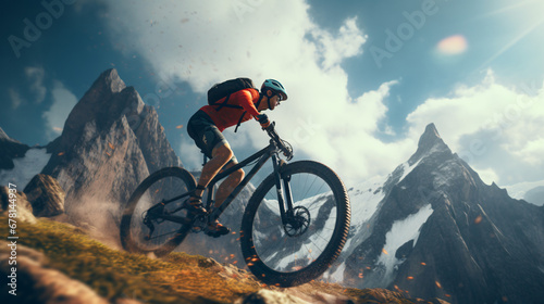 Cyclist doing sports in the high mountains