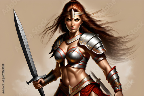 beautiful female warrior. Genverative Ai. photo