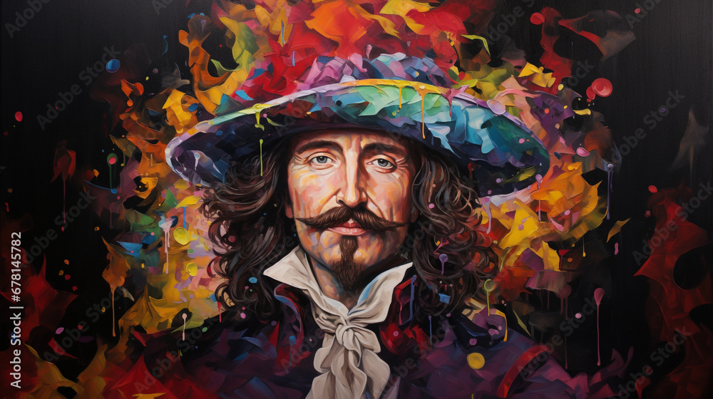 Cyrano de Bergerac, personnage de littérature sur fond coloré Cyrano de Bergerac, personnage de littérature sur fond coloré